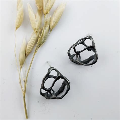 Raw Sterling Silver Stud Earringsoxidized Silverasymmetric Oxidized