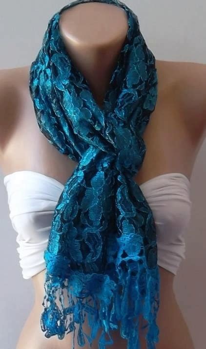 Blue Elegance Shawl Scarf With Lacy Edge By Womann On Etsy 1790