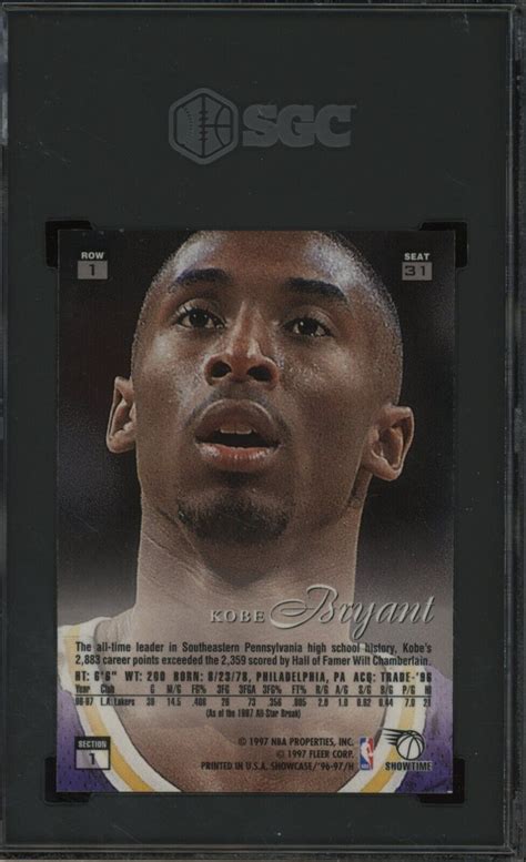 1996 97 Flair Showcase Row 1 31 Kobe Bryant Lakers RC Rookie HOF SGC 9