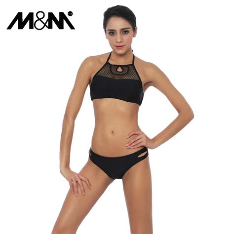 2019 Hot Sale Black Mesh Bikini Set Beach Brazilian Halter Low Waist