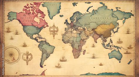 vintage map of the world. generative AI. Stock Photo | Adobe Stock