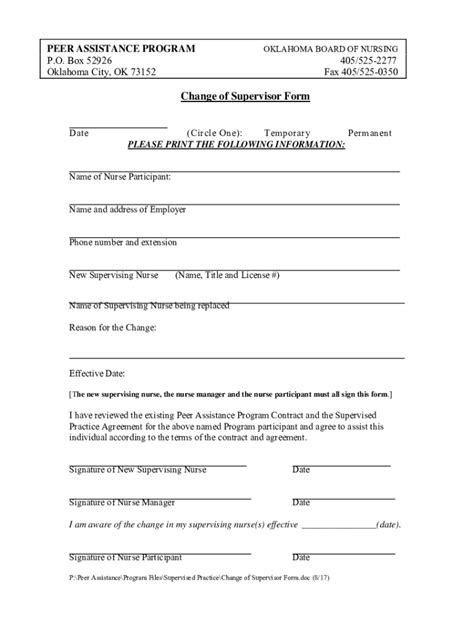 Fillable Online Peer Assistance Program Change Of Supervisor Form Peer