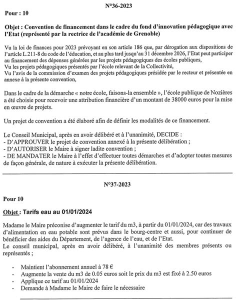 Nozières Procès verbal de la réunion du conseil municipal du 17