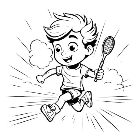 Un garçon jouant au badminton Vector d illustration de dessins animés