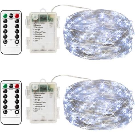 Lot De 2 Guirlandes Lumineuses 50 Led Étanches À Piles Pour Décoration