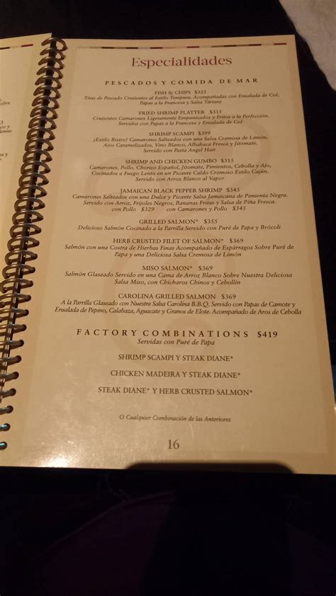 Carta Del Restaurante The Cheesecake Factory Satélite Naucalpan Del Juárez