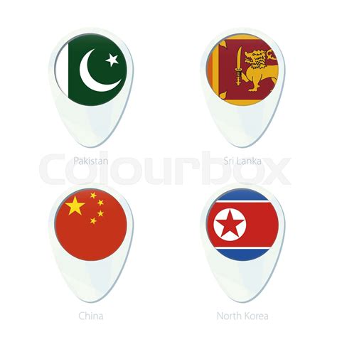 Pakistan Sri Lanka China North Korea Flag Location Map Pin Icon