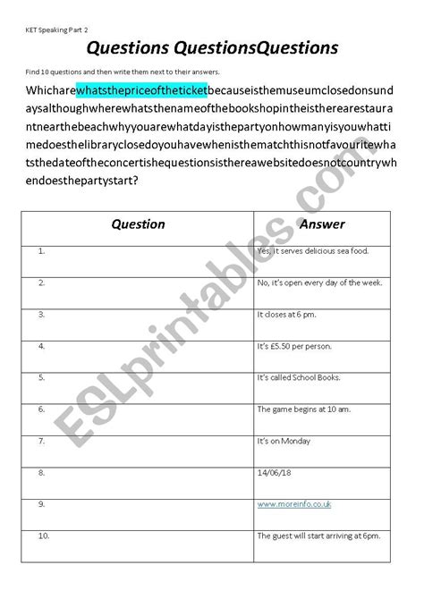 Ket Speaking Part 2 Esl Worksheet By Deanclose