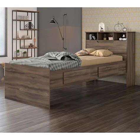 Cama Solteiro Baú 2 Gavetas Ravena Conquista Moveis Café Wood