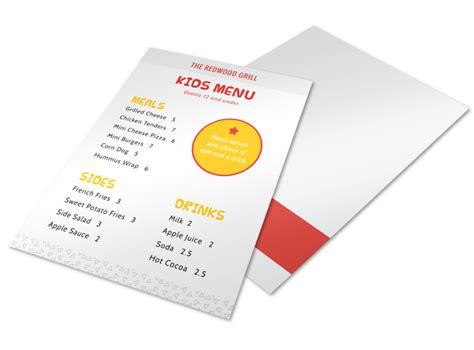 Kids Menu Template Mycreativeshop