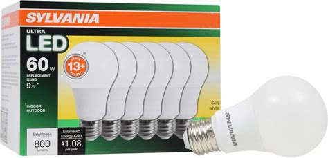 Sylvania Ultra 6 Pack 9w 60 Watt Equivalent Soft Whitedimmable A19 Led Light Fixture Light