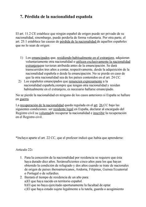 Pérdida De La Nacionalidad Española Derecho Persona 7érdida De La