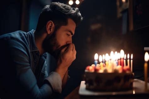 Premium Ai Image Shot Of A Man Blowing Out Birthday Candles On His