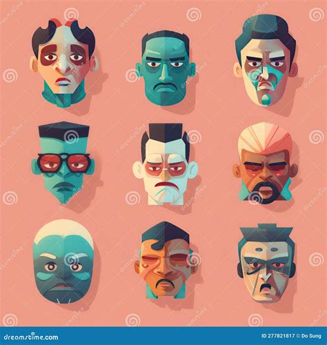 The Image Shows A Collection Of Character Faces Stock Illustration