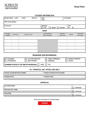 Fillable Online Robeson DROP FORM UNLOCKED Robeson Community College