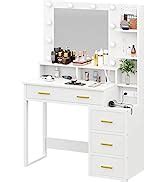 Amazon Tiptiper Vanity Table Set With Lighted Tri Folding Mirror