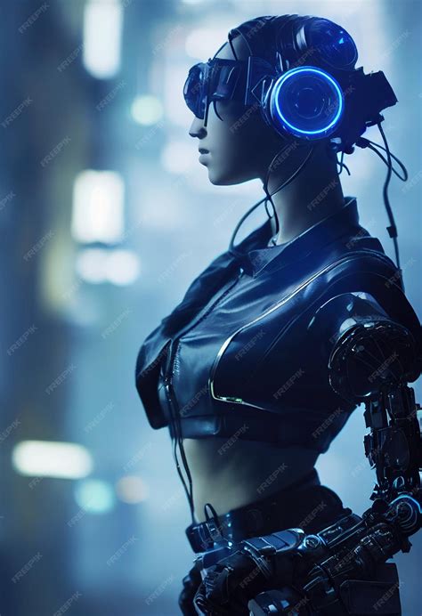 Premium Ai Image Realistic Portrait Of A Scifi Cyberpunk Girl In A Cyber Suit Hightech