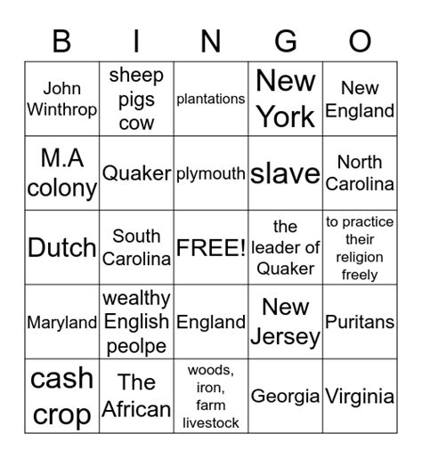 13 Colonies Omar Bingo Card