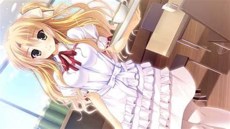 Wallpaper Ilustrasi Gadis Anime Gaun Putih Visual Novel Mulut Ecchi De Hentai Yakimochi