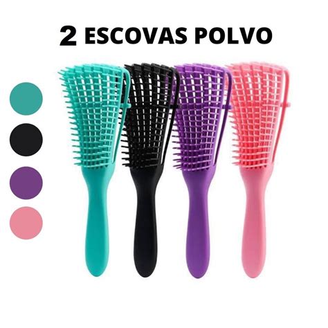 Kit Escova De Cabelo Pente Polvo Desembara A Cachos F Cil Cor Neon