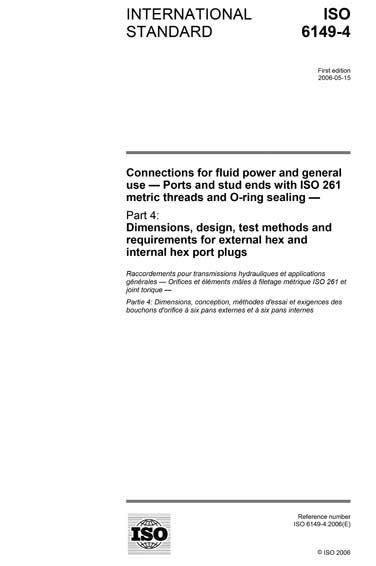 ISO 6149 4 2006 Connections For Fluid Power And General Use Ports