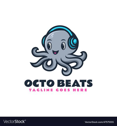 Logo octo beats mascot cartoon style Royalty Free Vector