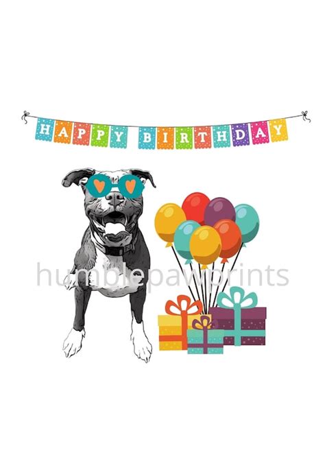 Instant Download Digital File Birthday Card Pitbull Card Etsy