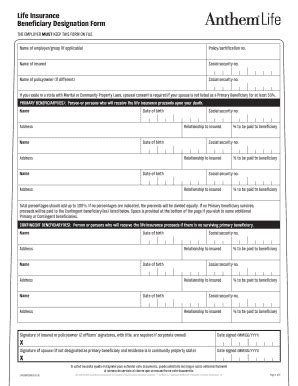 Fillable Online Life Insurance Beneficiary Designation Form The