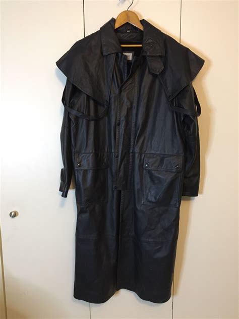 Vintage Leather Black Duster Leather Long Jacket Tren Gem