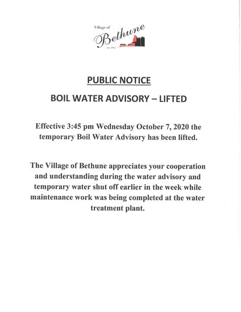 Boiling Water Advisory Lifted