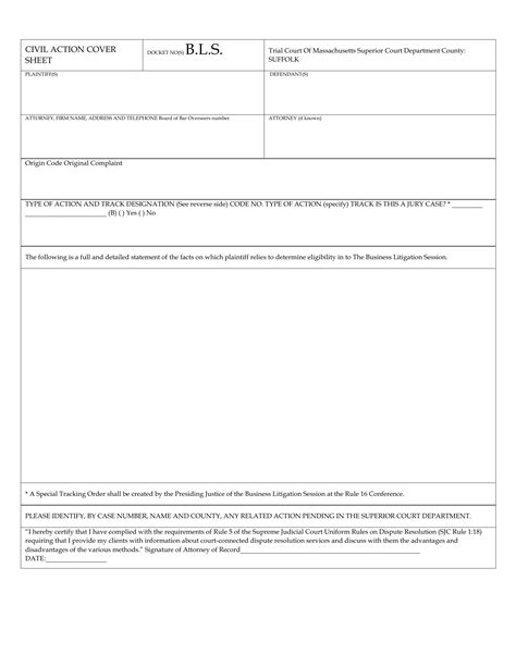 Bls Civil Action Cover Sheet PDF Form FormsPal