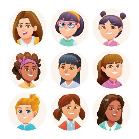 Cute girl avatar characters collection. Girl avatars in cartoon style ...