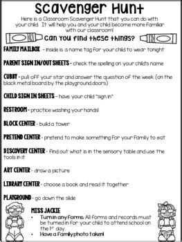 Pre K Open House Scavenger Hunt Sheet