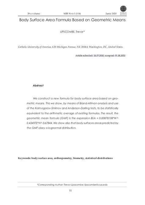 (PDF) Body Surface Area Formula Based on Geometric Means