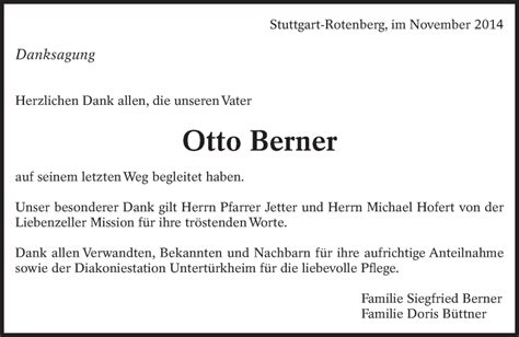 Traueranzeigen Von Otto Berner Zeit Des Gedenkens De