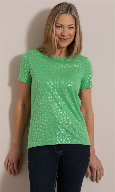 Anna Rose Shimmer Print Jersey Top In Green Klass