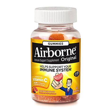 Airborne Immune Support Supplement Assorted Fruit Chewable 42 Gummies