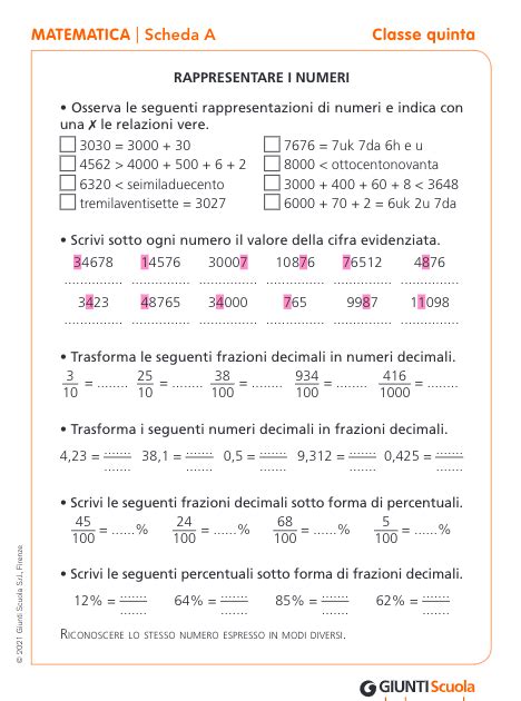 Schede Prove Di Ingresso Matematica Giunti Scuola