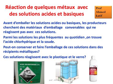 Réactions de quelques métaux avec les solutions acides et basiques