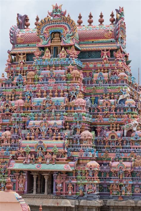 Entrance In A Temple With Hindu Gods On Gopuram Stock Photo Image Of