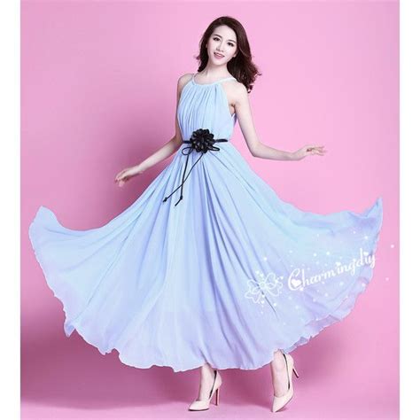 32 Colors Chiffon Light Blue Long Party Dress Evening Wedding Sundress