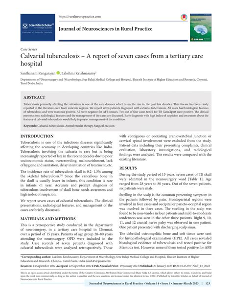 Pdf Calvarial Tuberculosis A Report Of Seven Cases From A Tertiary