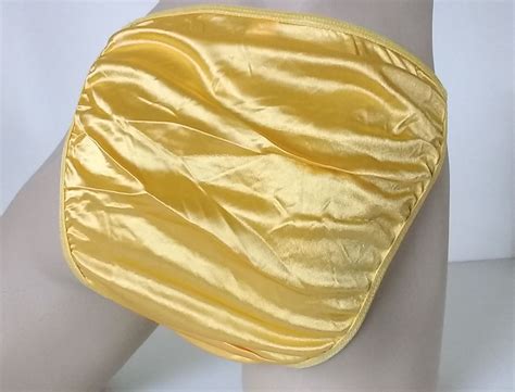 Bright Yellow Silky Shiny Nylon Satin String Bikini Panties Tanga