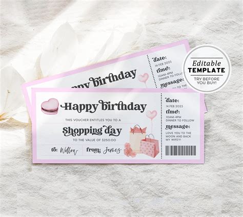 Printable Birthday Gift Voucher Template, Shopping Day Gift Voucher ...