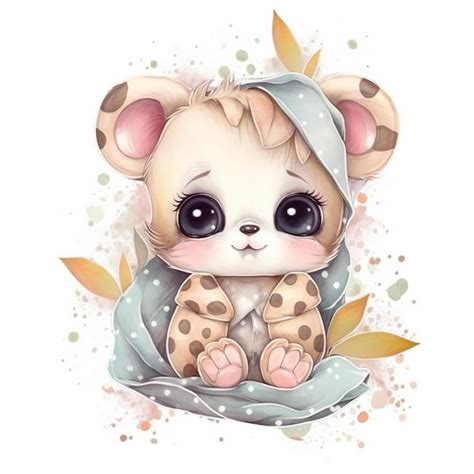 Premium Photo | Watercolor hand drawn illustration cute animal sticker