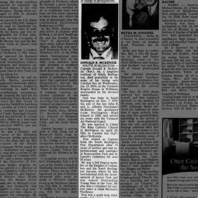 Obituary For Donald R Mckenzie Newspapers