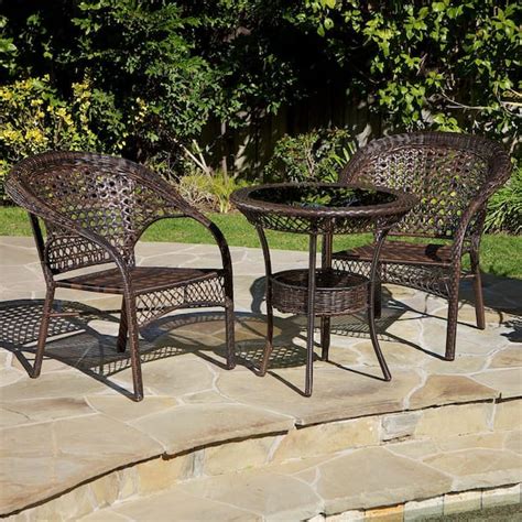 Noble House Brown 3 Piece Faux Rattan Outdoor Bistro Set 2261 The