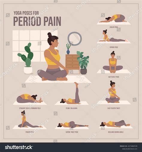 Yoga Poses Period Pain Young Woman Stock Vector Royalty Free