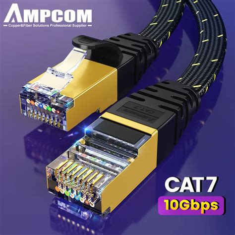 Ampcom Cat7 Ethernet Cable Flat Lan Cable Sftp Round Rj45 Network Cable Cat 7 Internet Cord