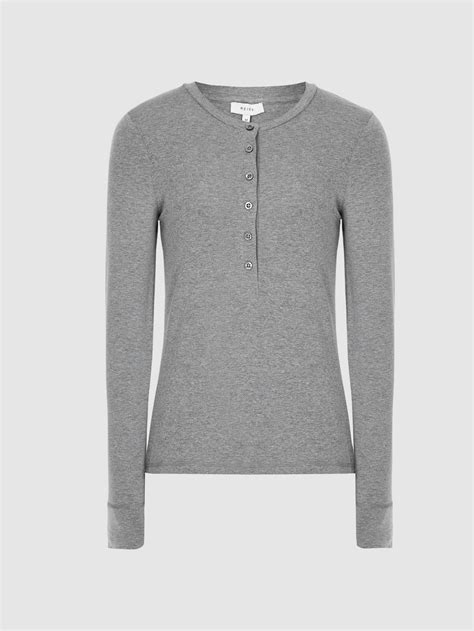 Reiss Esther Grandad Collar Jersey Top In Grey Endource